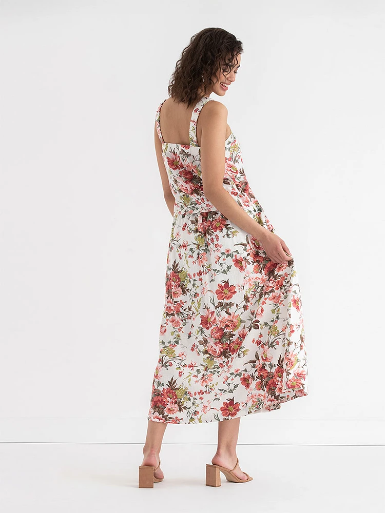 Viscose Linen Midi Skirt with Slit