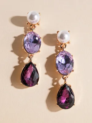 Pearl Drop Earrings with Colour Crystals