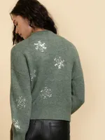 Mock Neck Sequin Snowflake Sweater