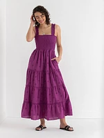 Smocked Bodice Eyelet Maxi Dress