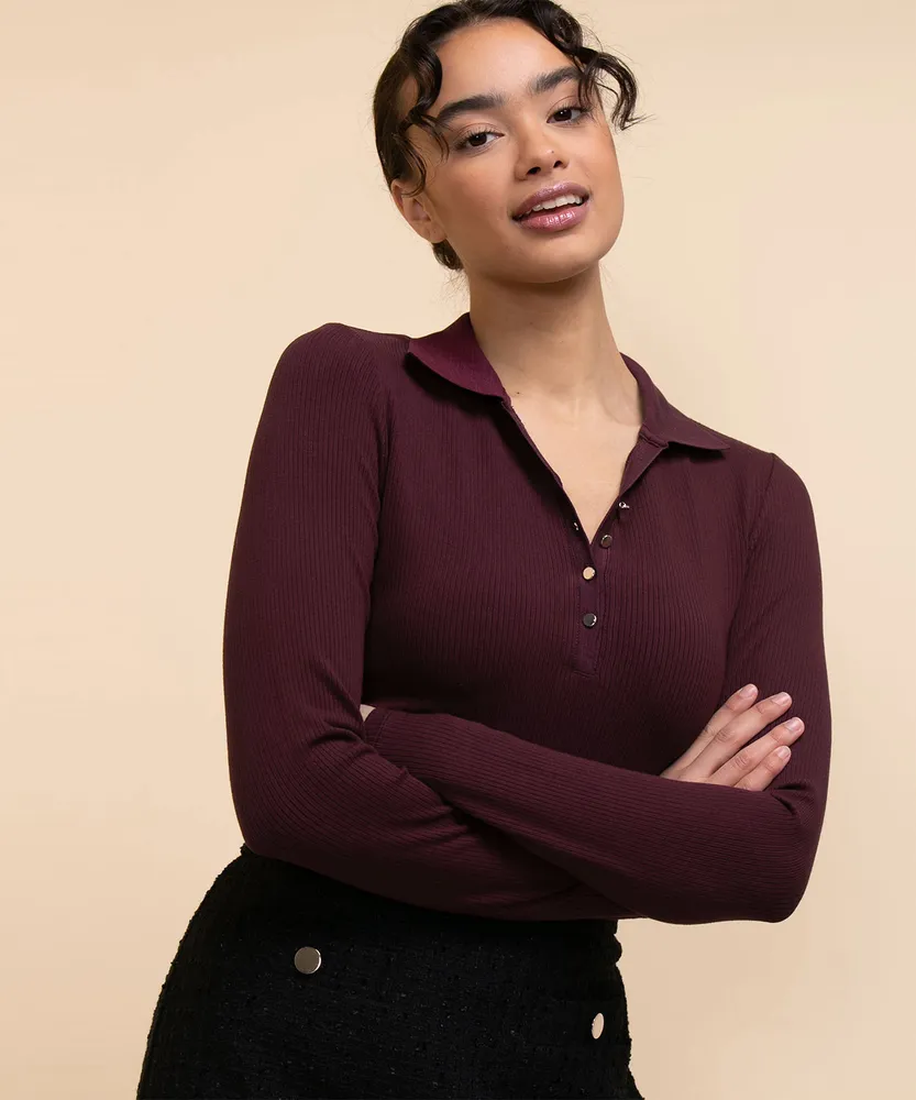 Long Sleeve Collared Rib Top