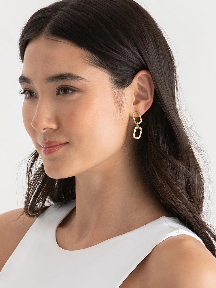 Gold Pave Paperclip + Hoop + Stud Earring Set