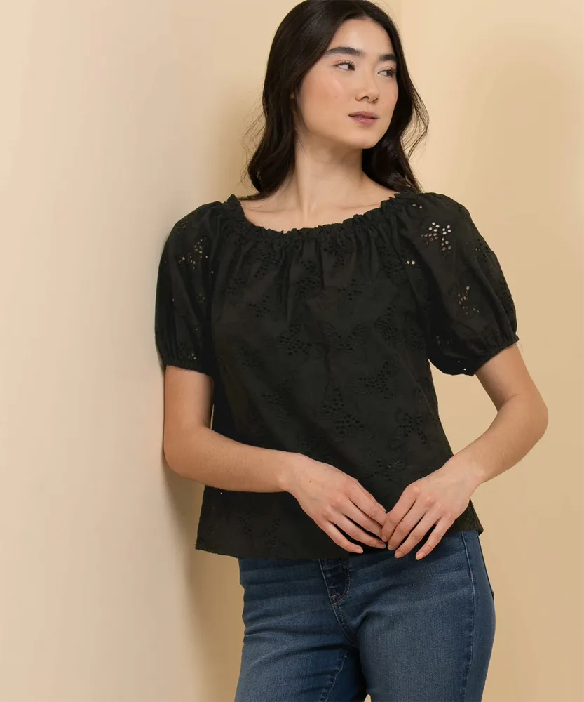 On/Off Shoulder Blouse with Puffed Sleeves