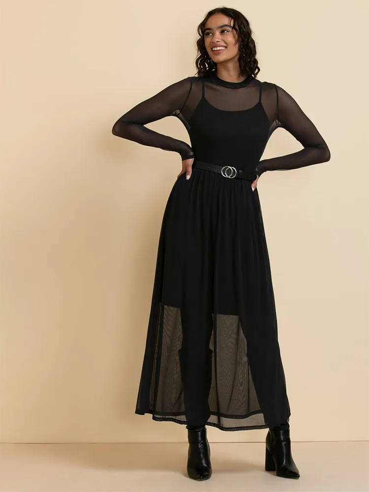 Long Sleeve Mesh Maxi Dress