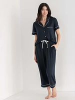 Short Sleeve Button Down Shirt with Crop Pant Sleep Set