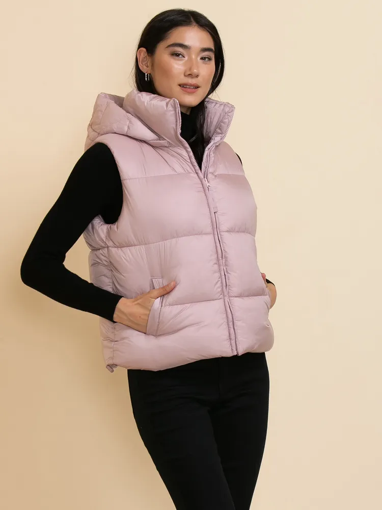 RICKI'S Carlyn Long Puffer Vest with Detachable Hood & Fur Trim