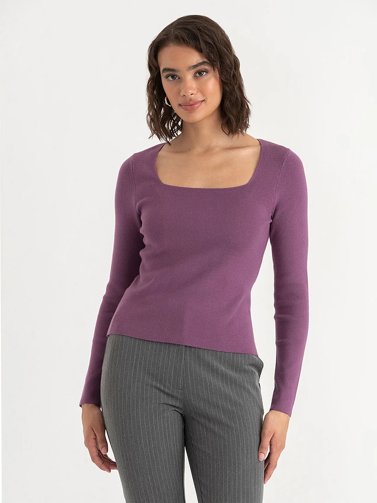 Square Neck Ribbed Sweater