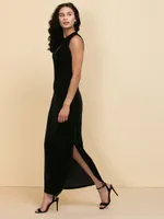 Sleeveless Velvet Dress with Side Ruching