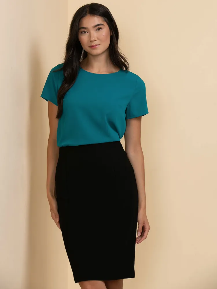 Lydia Short Sleeve Back-Button Blouse