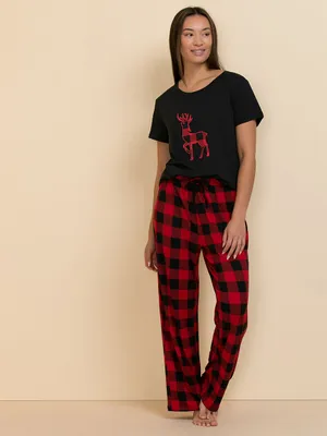 Reindeer T-Shirt and Straight-Leg Pajama Set