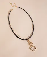 Short Layered Necklace with Triple Square Pendant