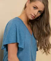 V-Neck Flutter Sleeve Tee