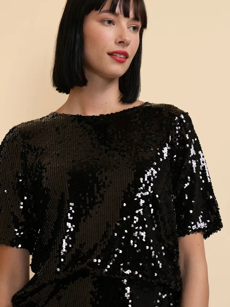 Long Sleeve Crewneck Sequin Top