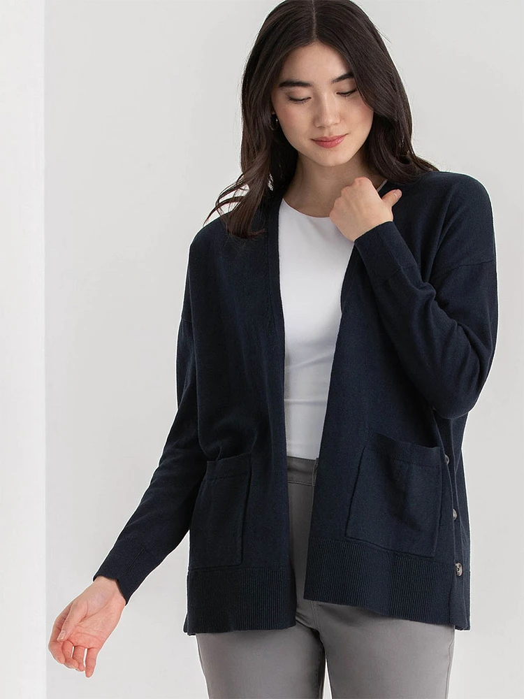 Relaxed Linen-Blend Open Front Cardigan