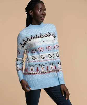 Fair Isle Mock Neck Tunic Sweater