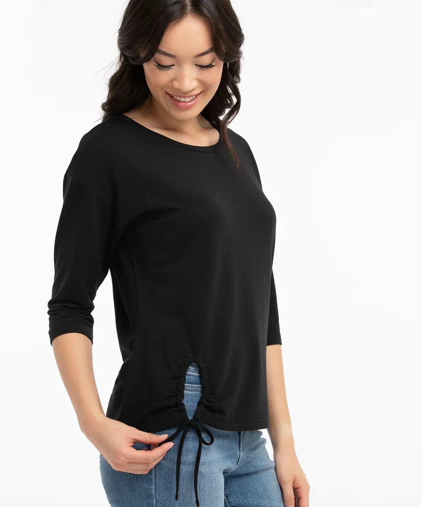 Drawstring Keyhole Scoop Neck Top