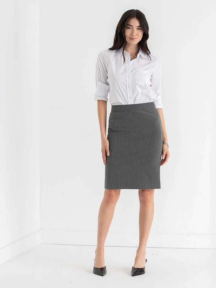 Basic Pencil Skirt Pinstripe Luxe Tailored