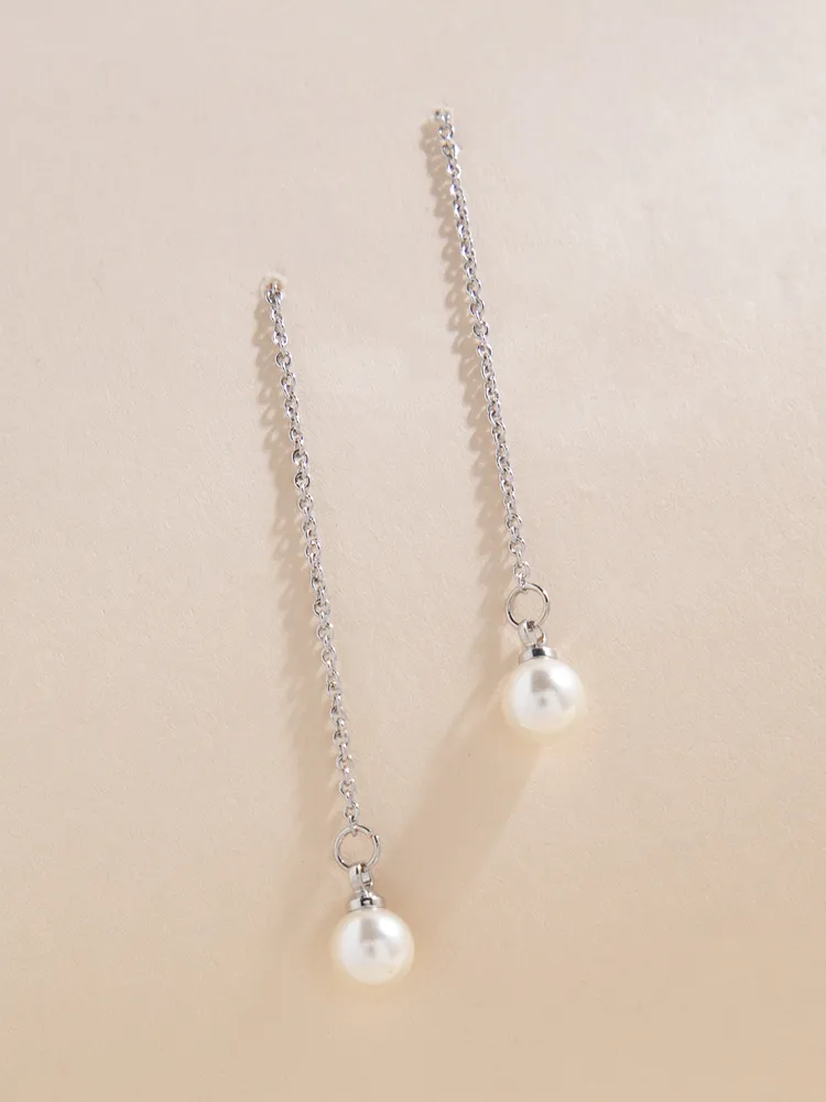 Chain Threader Earrings with Pearl