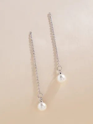 Chain Threader Earrings with Pearl