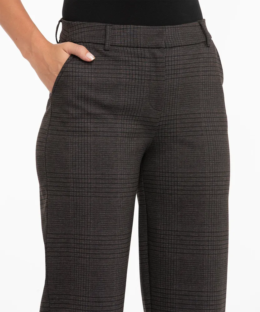 Ponte Fly Front Trouser Charcoal/Brown Plaid