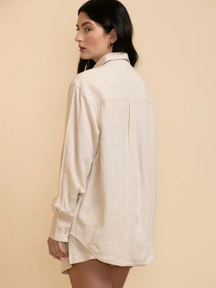 Long Sleeve Linen Button-Up Shirt