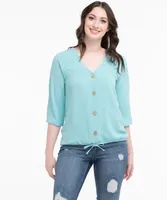 Tie Hem Button Front Blouse