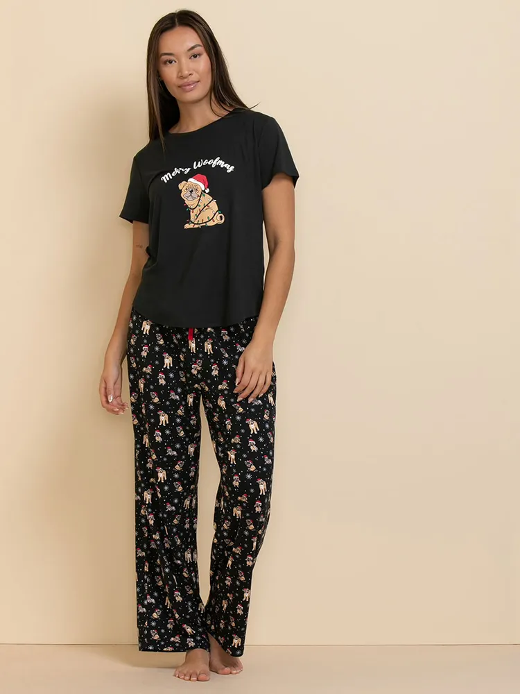 T-Shirt and Dog Print Pajama Pant Set