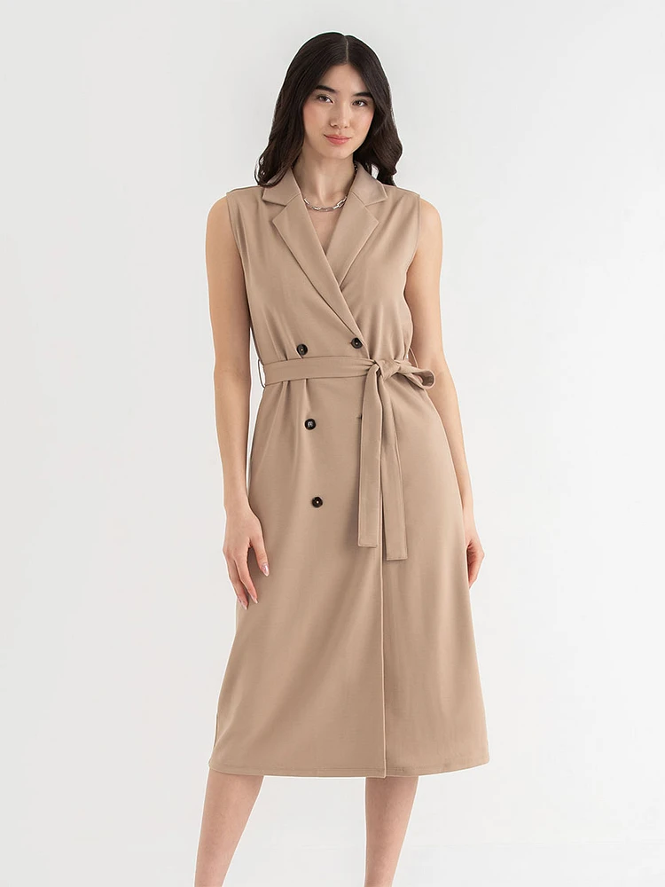 Sleeveless Blazer Dress Ponte Twill