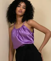 Tash + Sophie Satin Ruched Halter Blouse