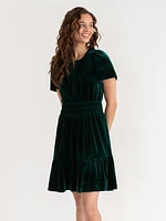 Tiered Flutter Sleeve Velvet Dress