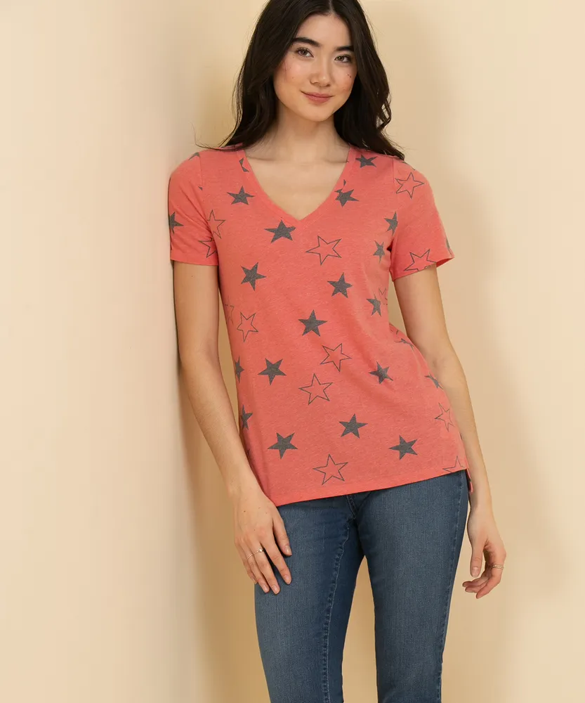 Hi-Lo Pattern V-Neck Tee