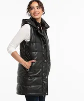 Faux Leather Longline Puffer Vest