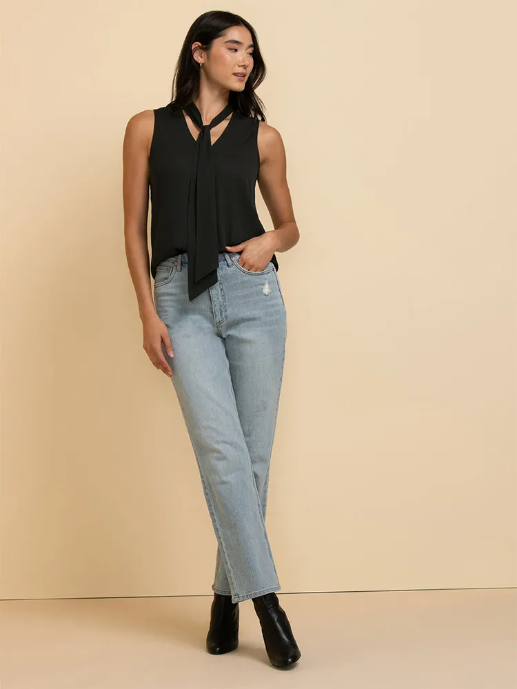 Sleeveless Tie-Neck Blouse