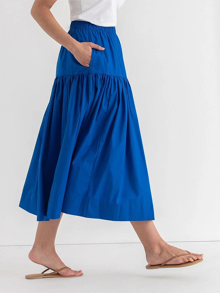 Tiered Poplin Midi Skirt