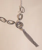 Long Silver Circle Pendant with Tassel