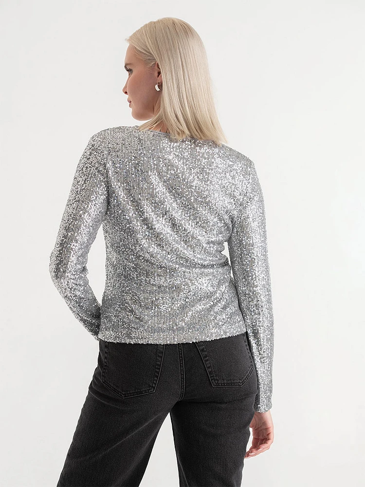 Sequin Crew Neck Top