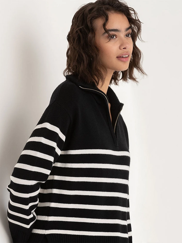 Striped 1/4 Zip Pullover Sweater