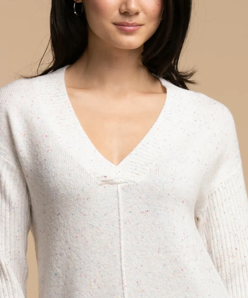 Confetti Knit Curved Hem Sweater