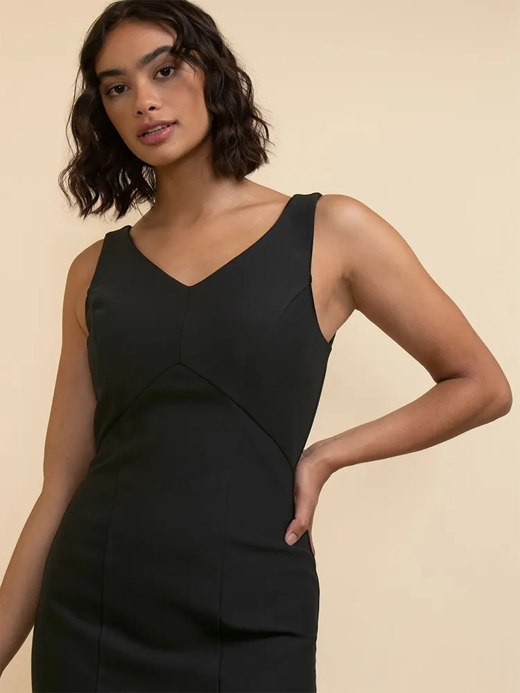 Virgo Sleeveless V-Neck Dress Luxe Ponte