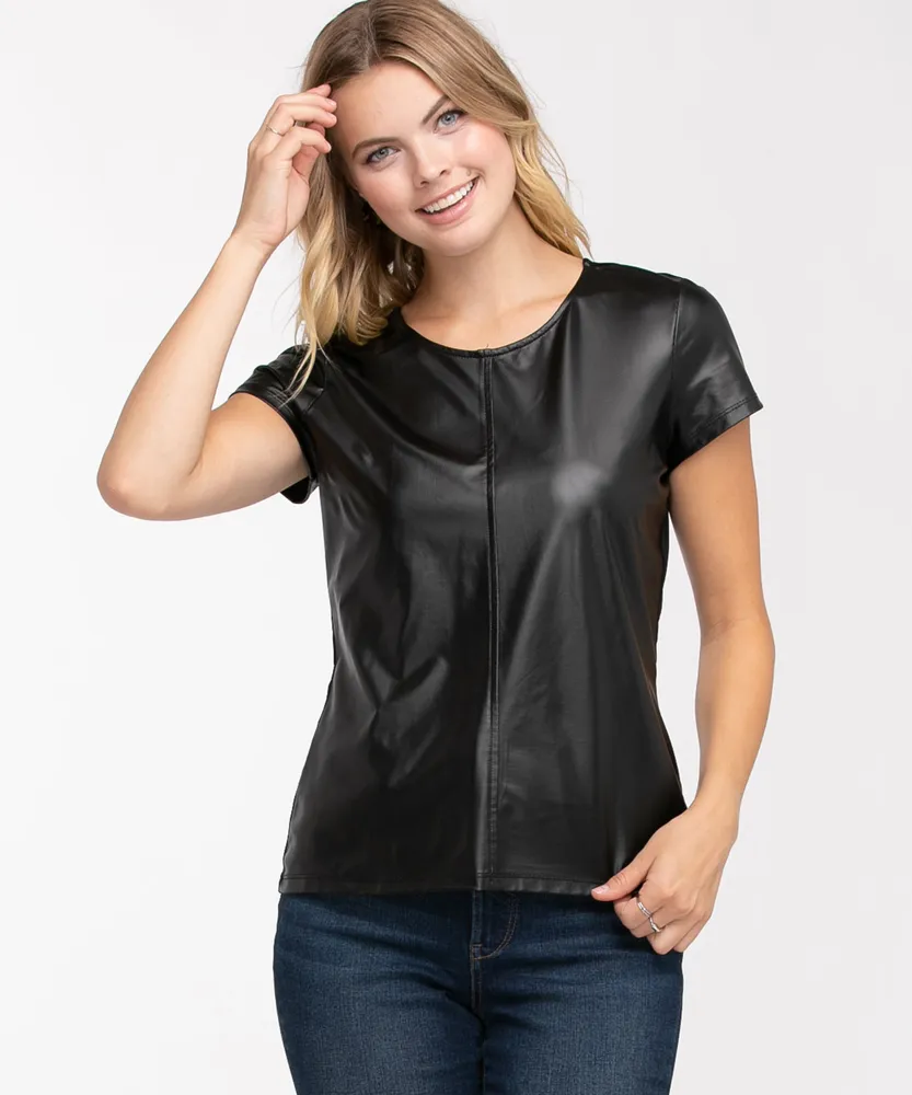 Leatherette Short Sleeve Top