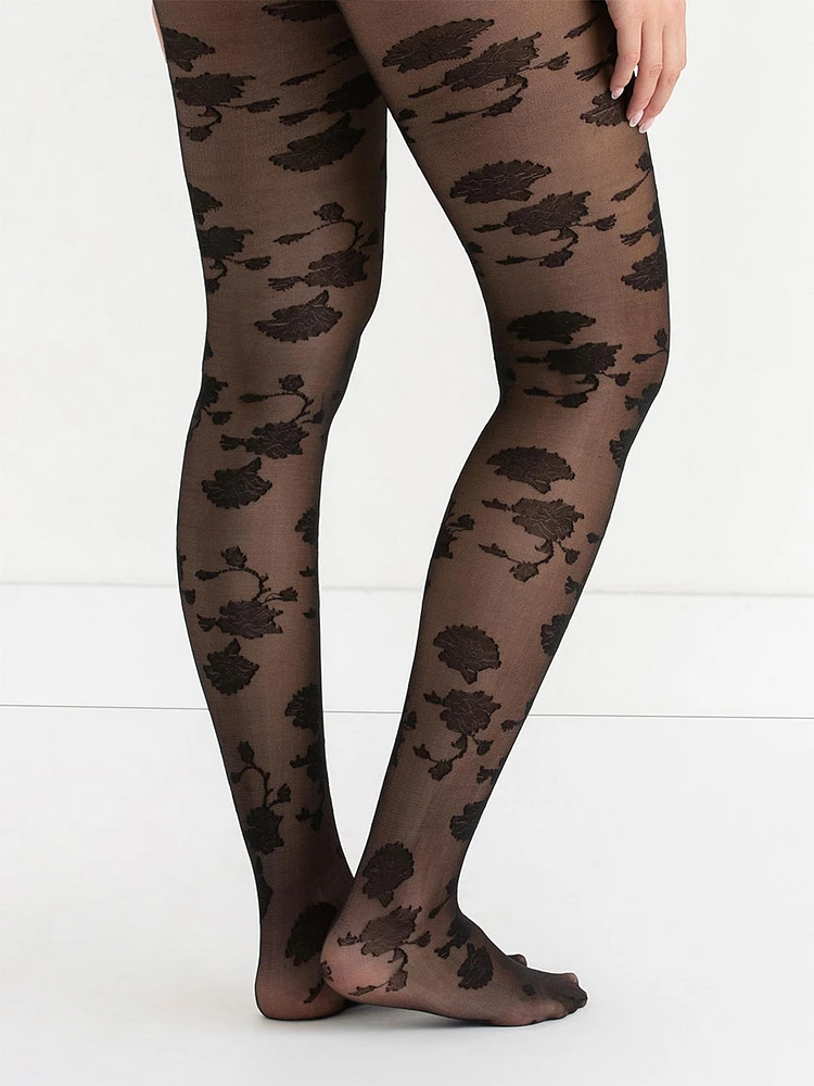 Floral Black Tights