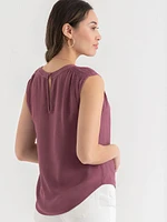 Sleeveless Blouse with Shoulder Trim