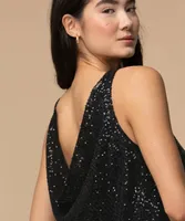 Sleeveless Drape Back Sequin Dress