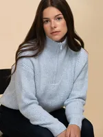 Wool-Blend Pointelle Quarter-Zip Sweater