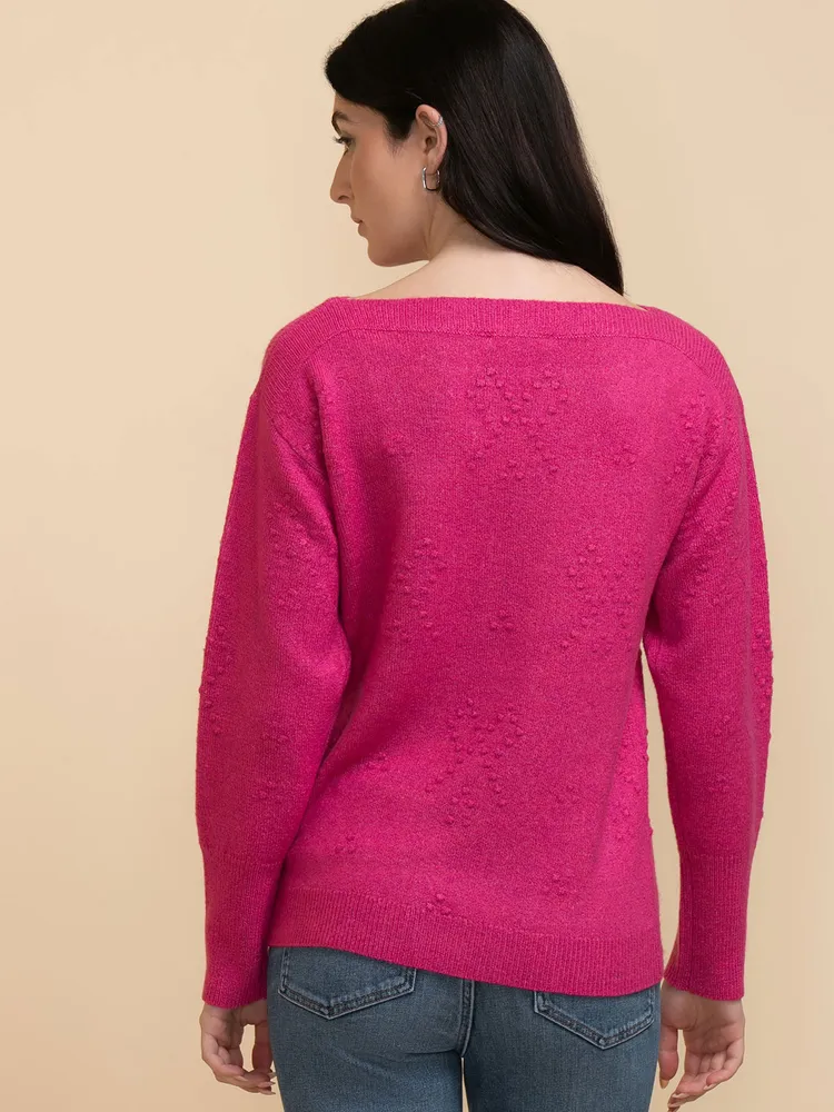 Boatneck Pom Detail Sweater