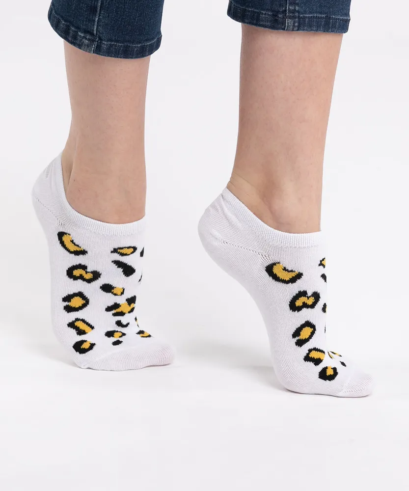 White Leopard Liner Socks