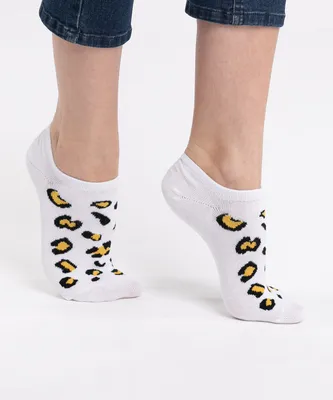 White Leopard Liner Socks