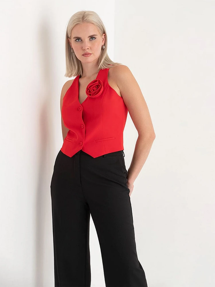 Crepe Vest with Detachable Rosette