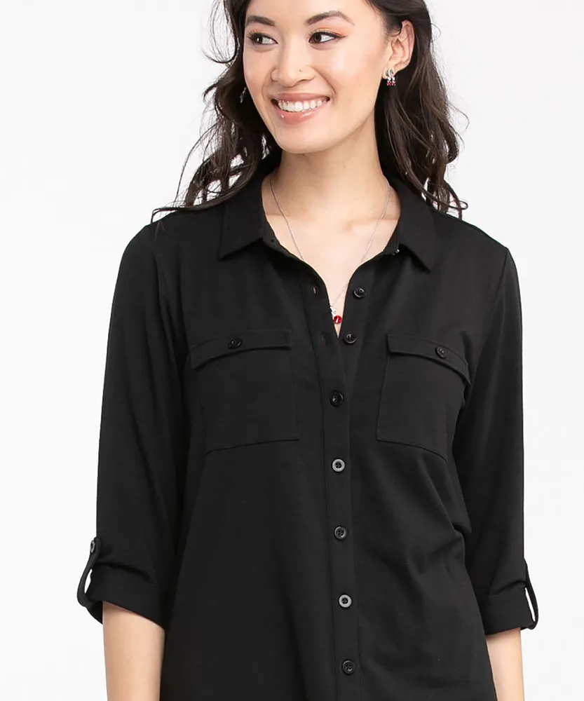 Knit Collared Button Front Shirt