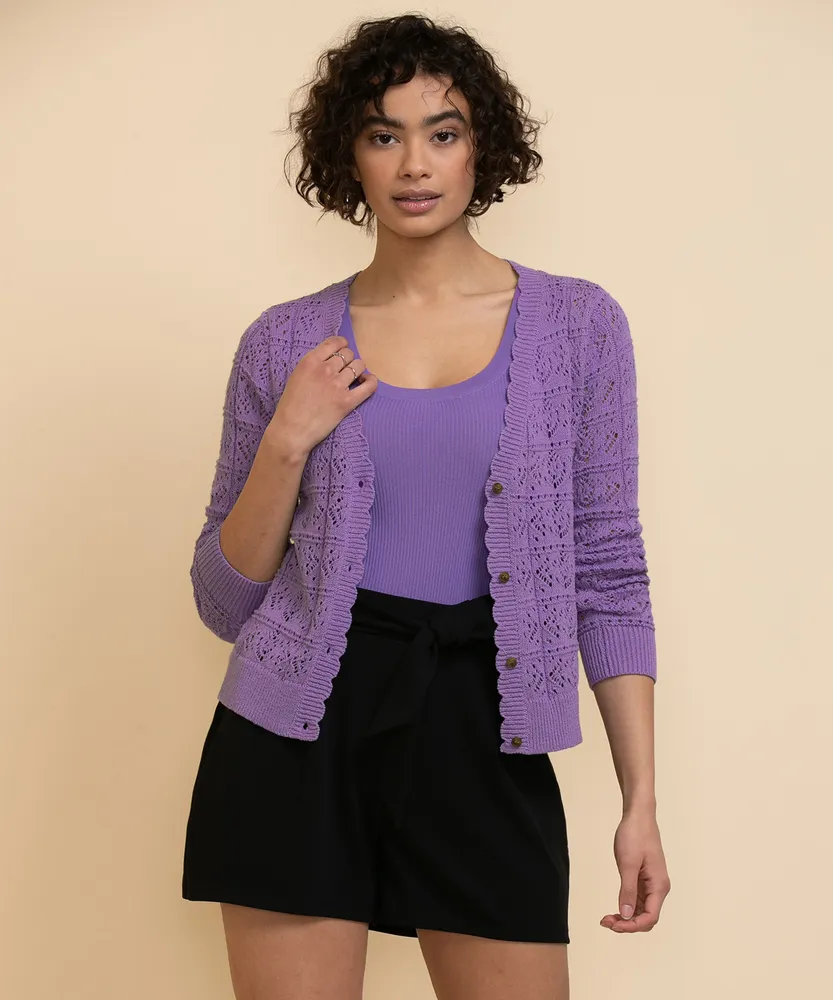 Long Sleeve Pointelle Cardigan